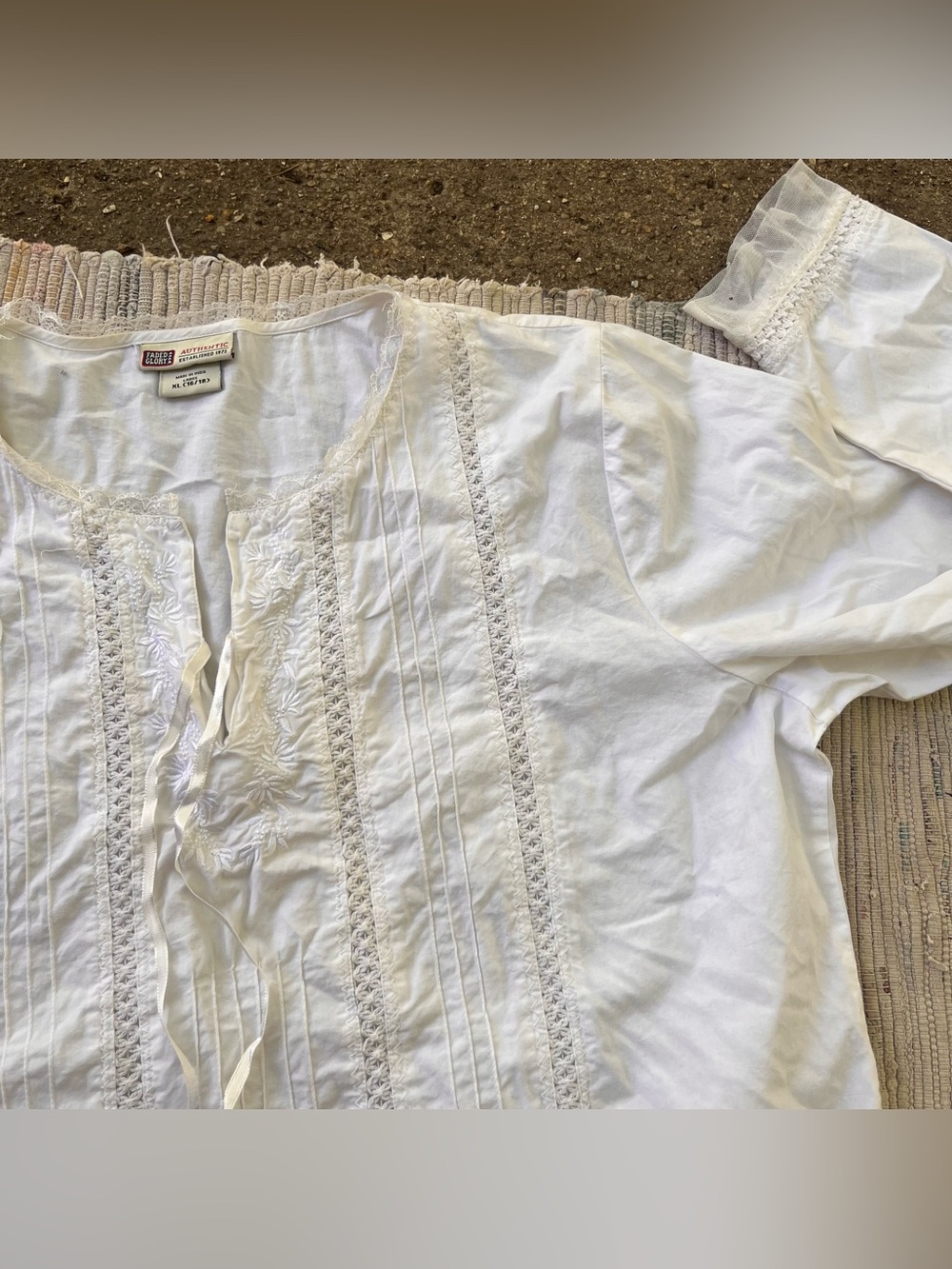 Vtg Cotton Cottagecore Lace Detail Peasant Top Victorian